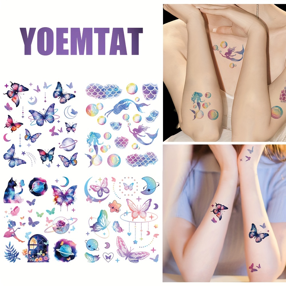 Glitter Mermaid Temporary Tattoo Stickers For Girls - Temu