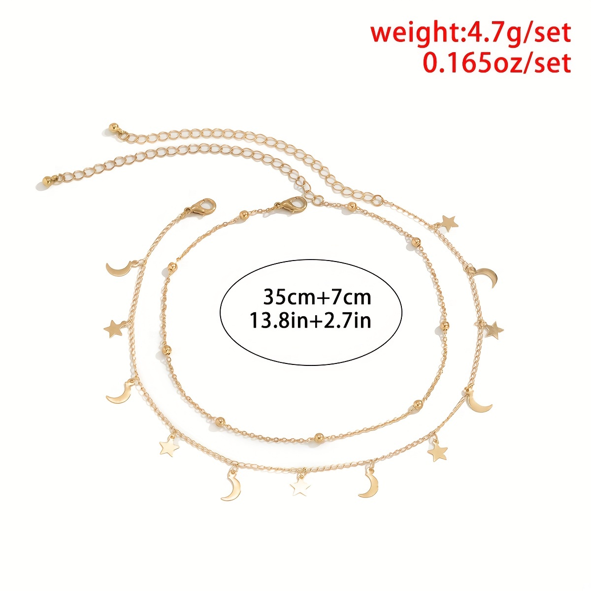 2pcs Star Moon Charm Necklace Set
