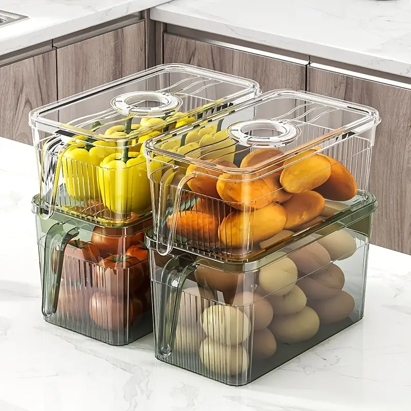 Stackable Refrigerator Storage Box With Handle Kitchen Fruit - Temu