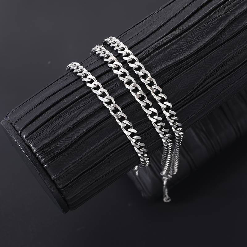 Lot De 4 Bracelets Homme En Acier Inoxydable - Figaro, Serpent, Chaîne, Manchette