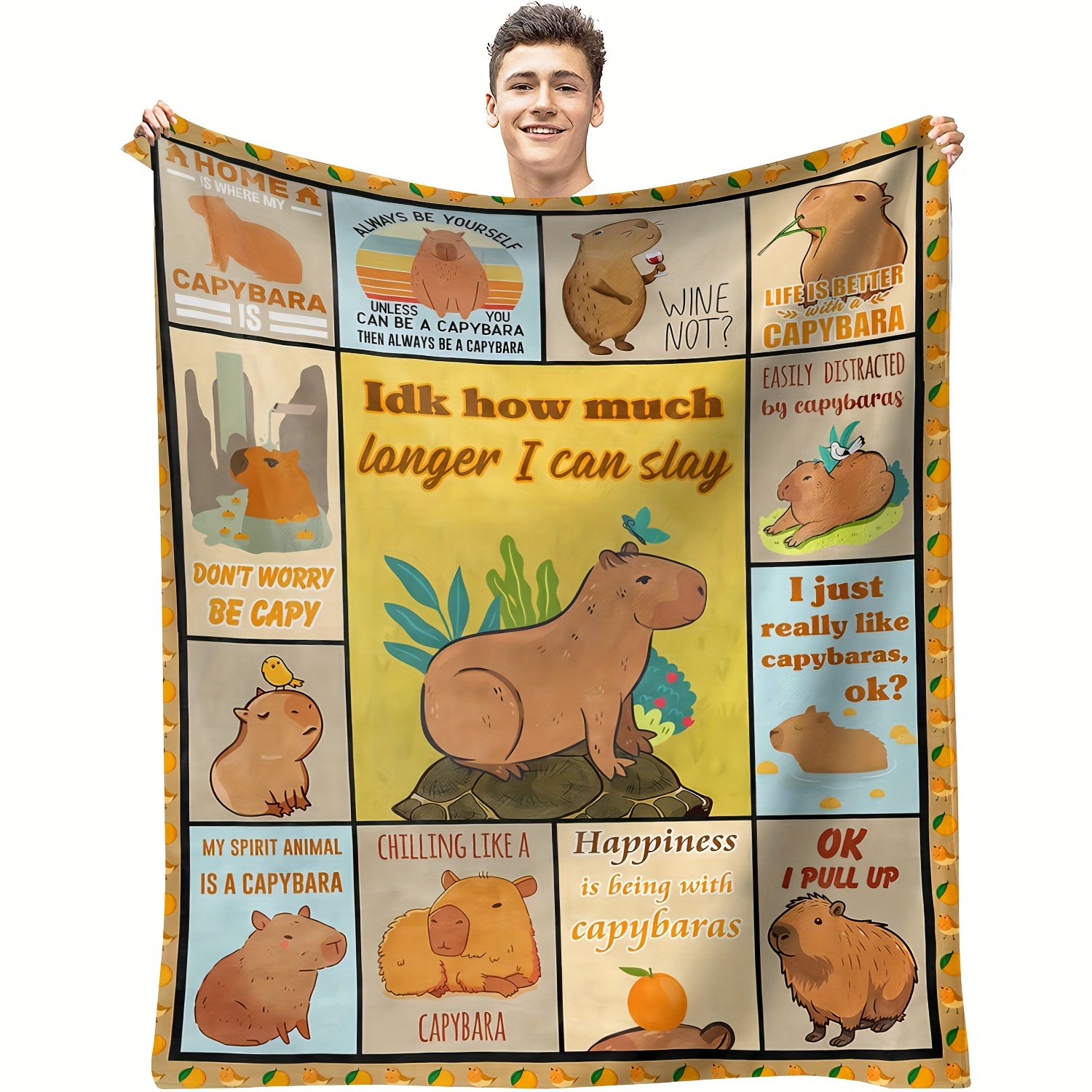 Cartoon Capybara Print Blanket Flannel Blanket Soft Warm Temu