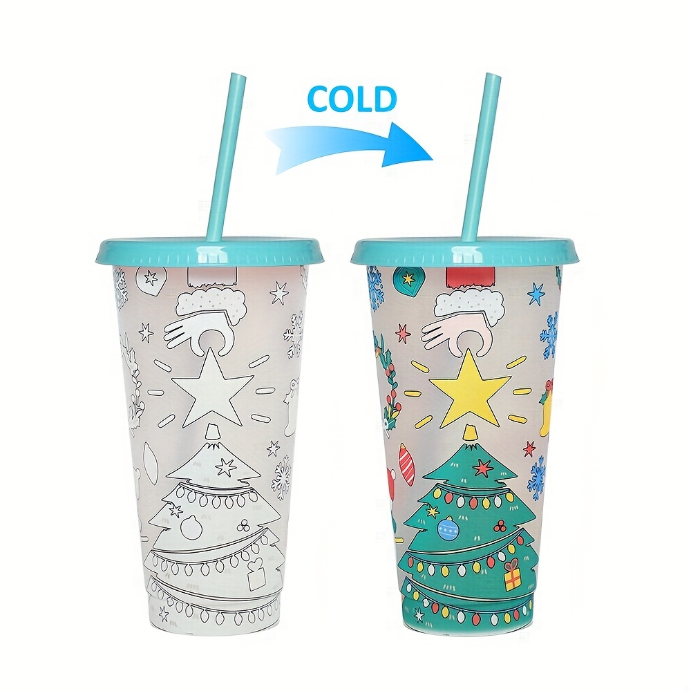 710ml Christmas Color Changing Cups with Lids and Straws
