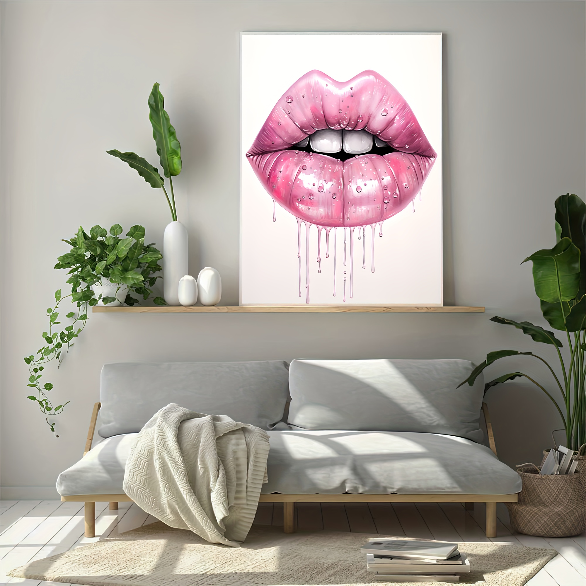 Watercolor Sexy Lips with Flowers Art Poster Creative Gifts for Women  Fashion Beauty Salon Decor Lips Canvas Print Framed Stretched Wall Art for  Girl