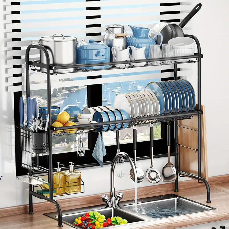 Sink Dish Drying Rack,1/2 Tier Stainless Steel Large Dish Rack With Utensil  Holder, Dish Drainers For Kitchen Counter, 1/2-tier Large Sink Rack For  Kitchen, Saving Kitchen Space, Home Kitchen Supplies (slivery,black) 