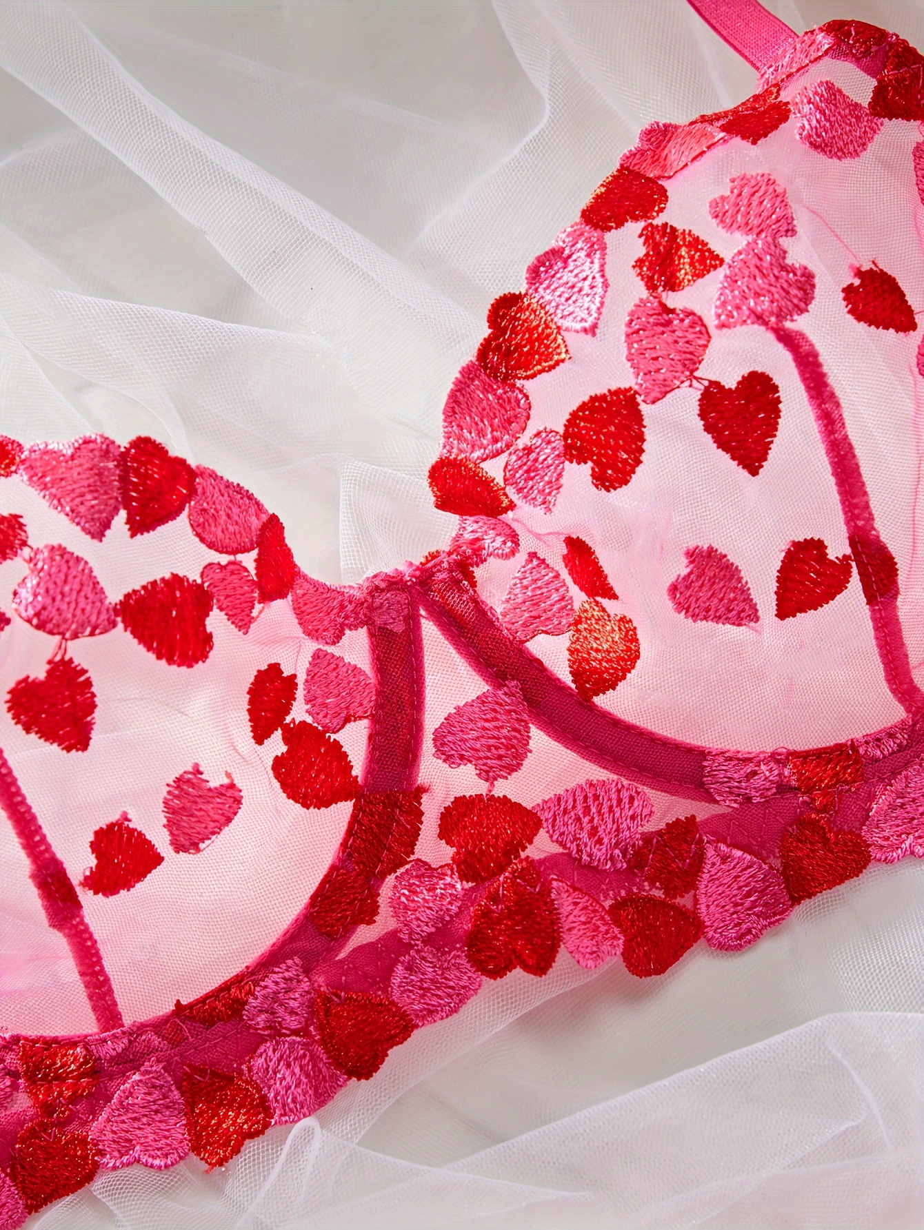Valentine's Day Heart Embroidery Lingerie Set Semi Sheer - Temu Portugal