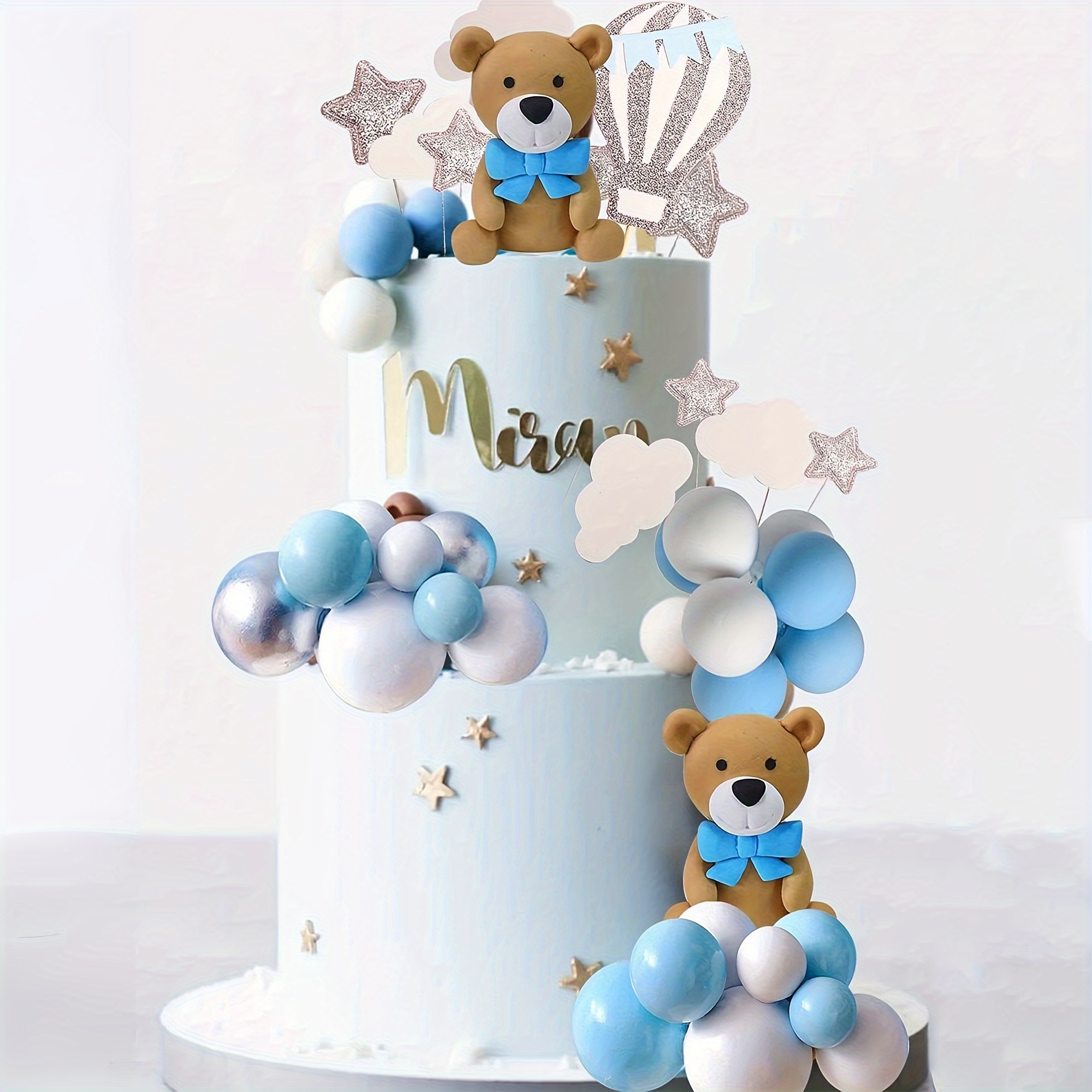Bear Cake Topper Baby Shower Moon Cake Toppers Pastel Twinkle Little Star Elephant Toppers Creative Bear Moon Craft Statue Cartoon Resin Figurine Car