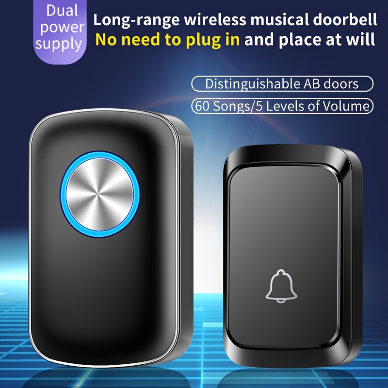 

1 Set Wireless Door Bell, Waterproof Battery Operated Doorbell Chime Operating At 1000 Feet, Portable Door Chime Kit With 60 Melodies, 5 Volume Levels, And Cd Quality Sound