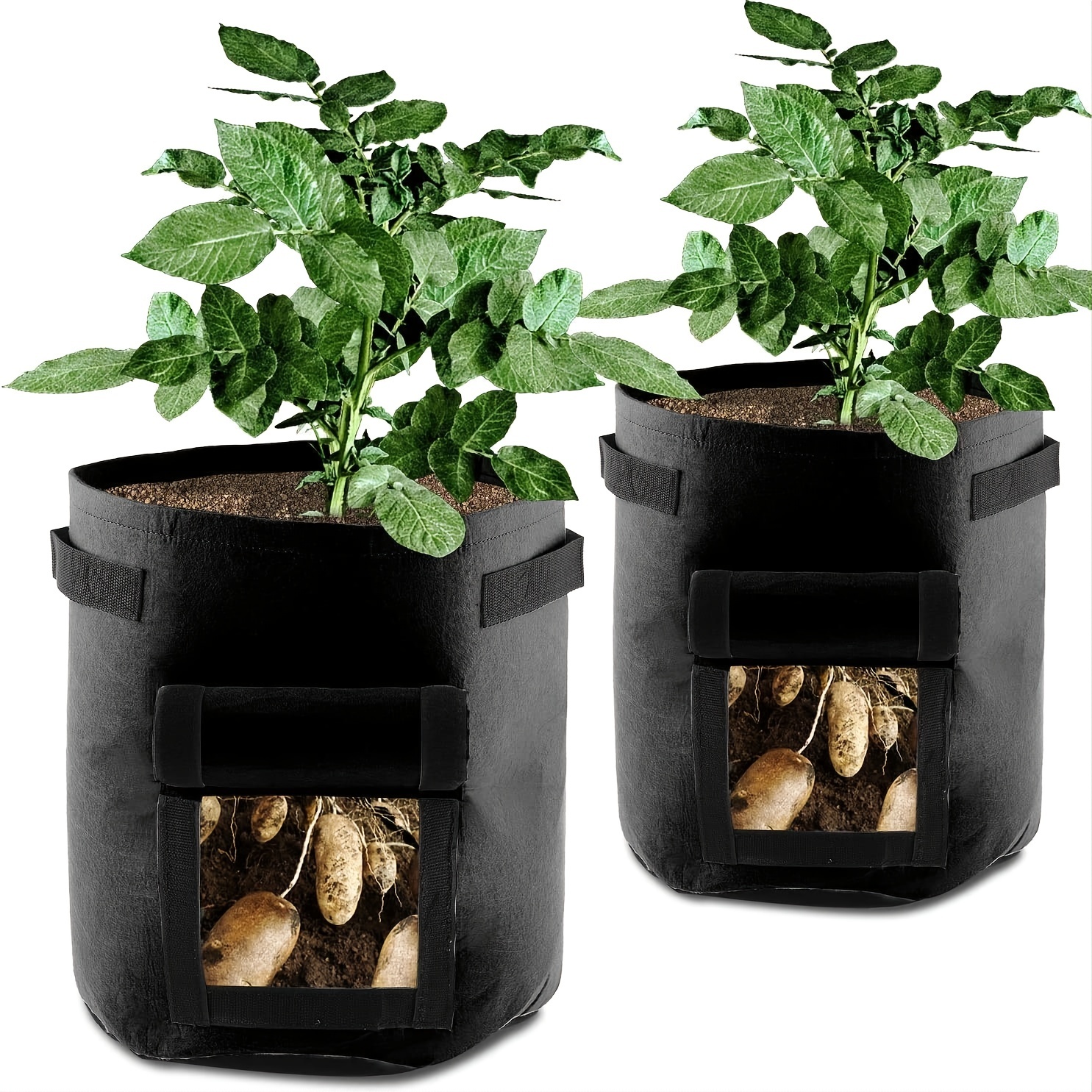 JJGoo Potato Grow Bags, 4 Pack 10 Gallon with Flap and Handles Planter Pots  for Onion, Fruits, Tomato, Carrot - Green