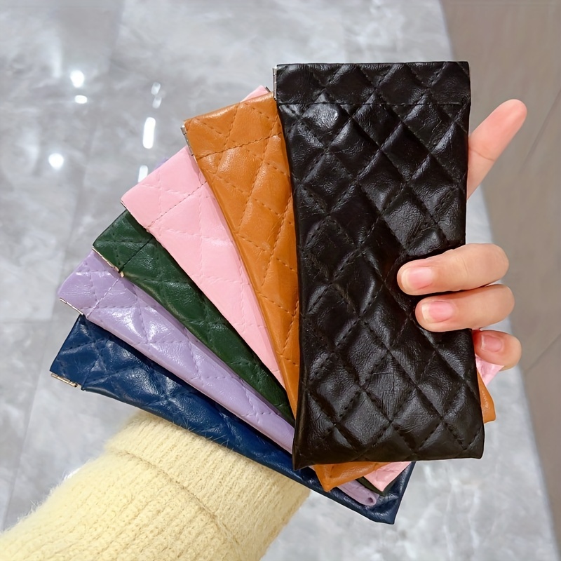 Rhombus PU Leather Glasses Pouch for Sunglasses & Reading Glasses