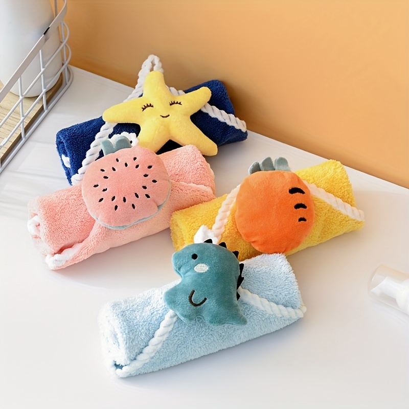 Cute Hand Towels, Bathroom Towels with Hanging Loop, Children Hand Towel  Animals, Microfiber Coral Fleece Absorbent Hand Towel for Kitchen