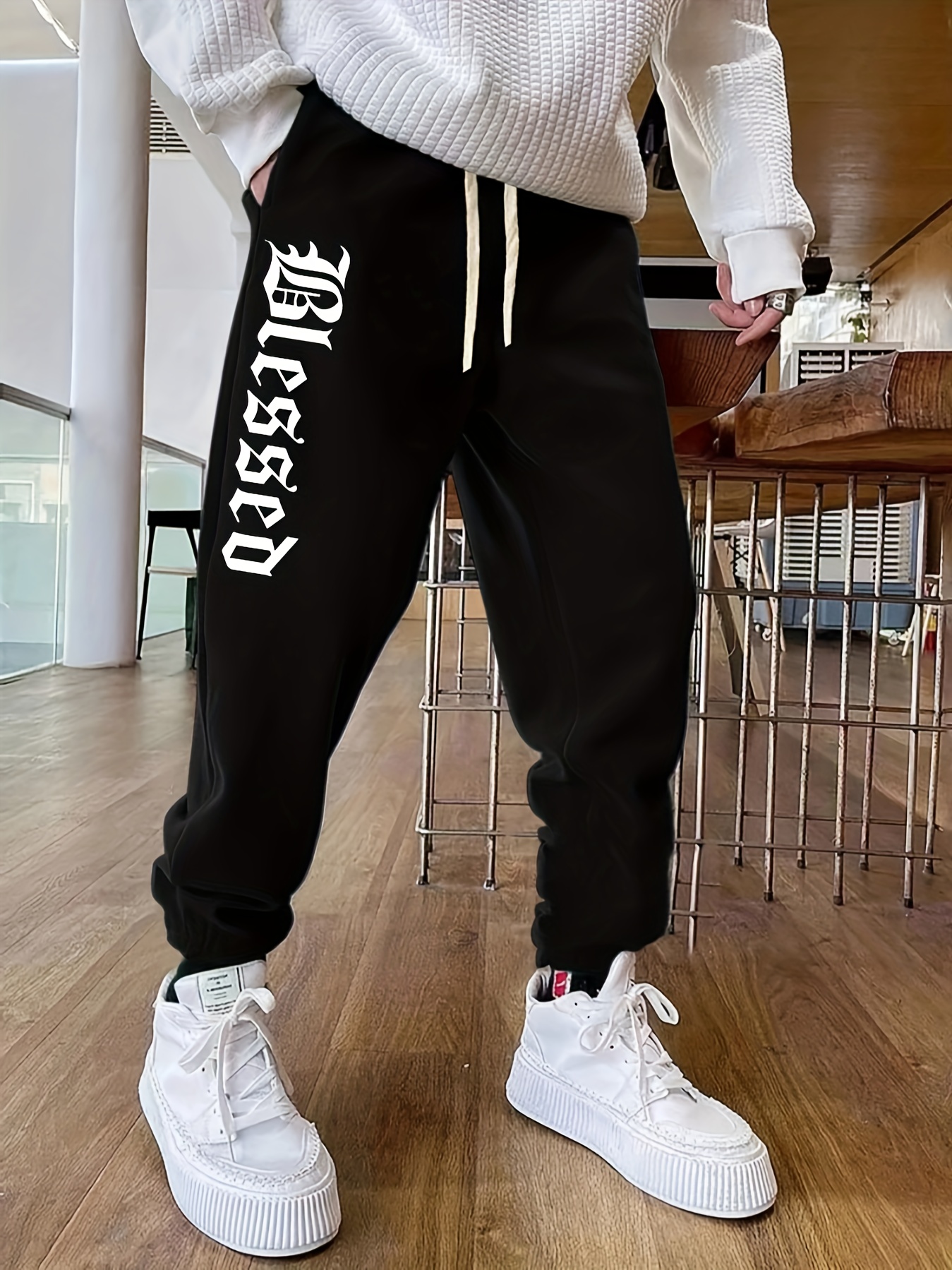 Blessed Print Men's Trendy Comfy Sweatpants Casual Slightly - Temu Canada