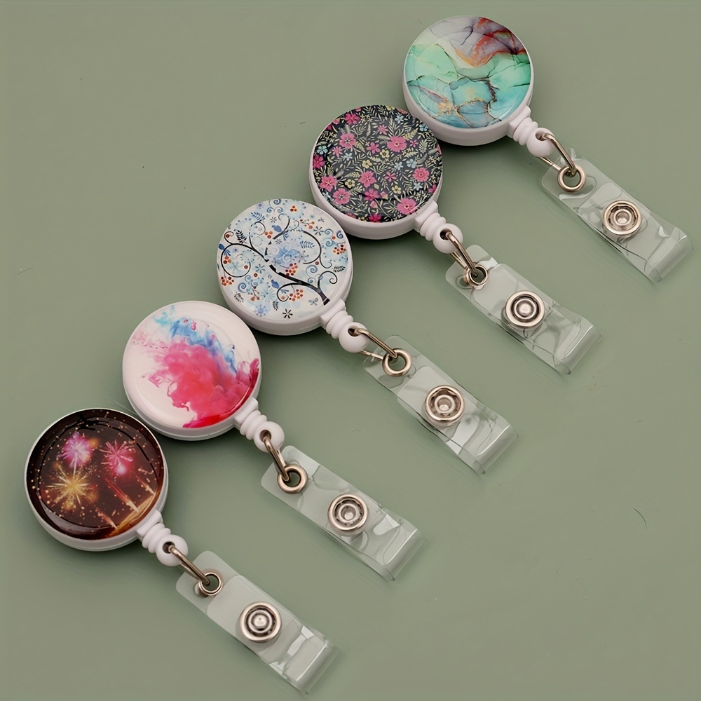 Marbling Print Badge Reels Retractable Badge Holders Id - Temu