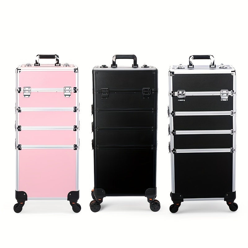

4 In 1 Portable Traveling Aluminum Professional Makeup Trolley Cart With Multiple-sized Compartments And Wheels