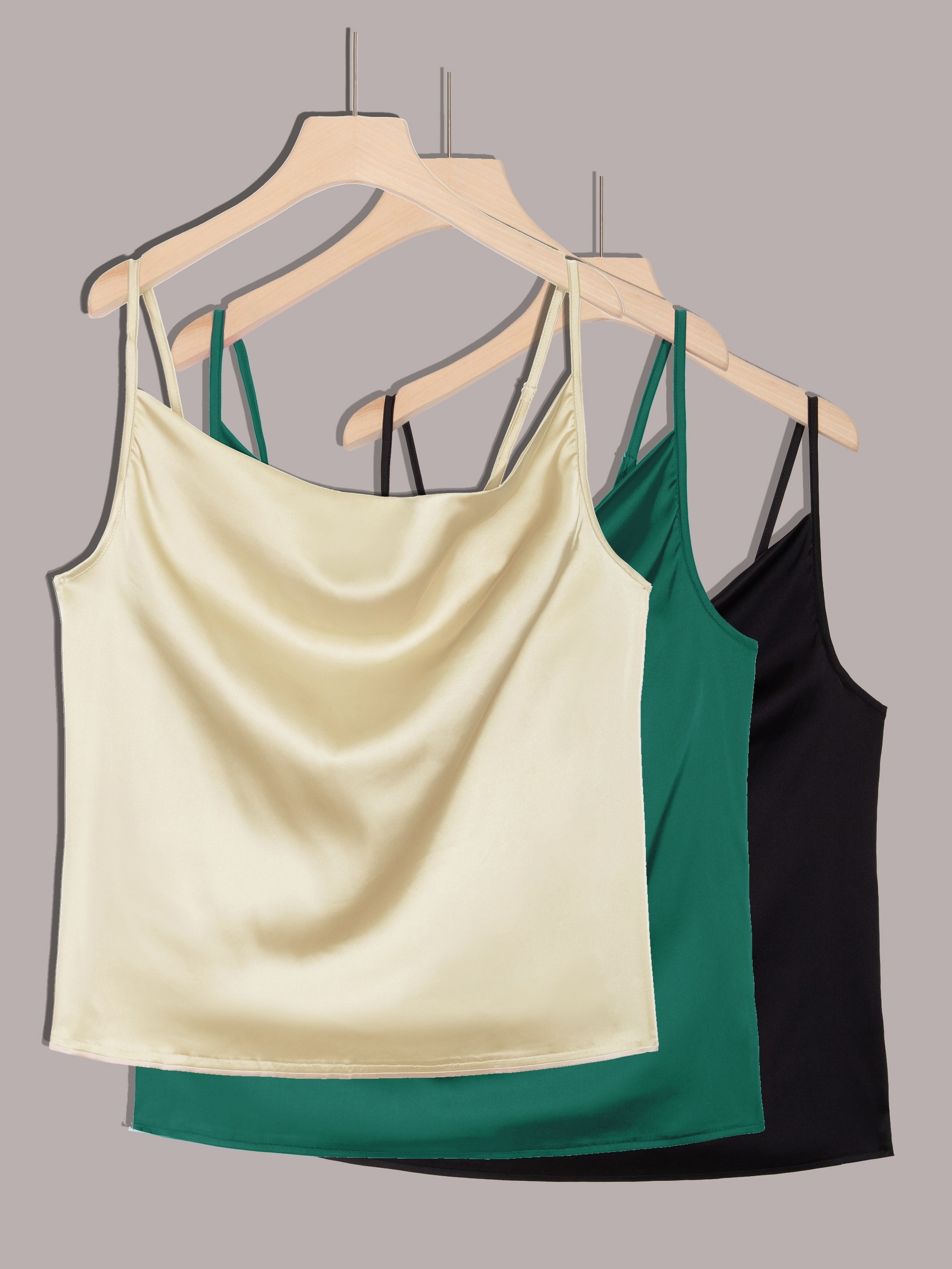 Womens Satin Cami Tops Cowl Neck Spaghetti Strap Sleeveless Camisole Solid  Casual Comfy Summer Dressy Tshirts