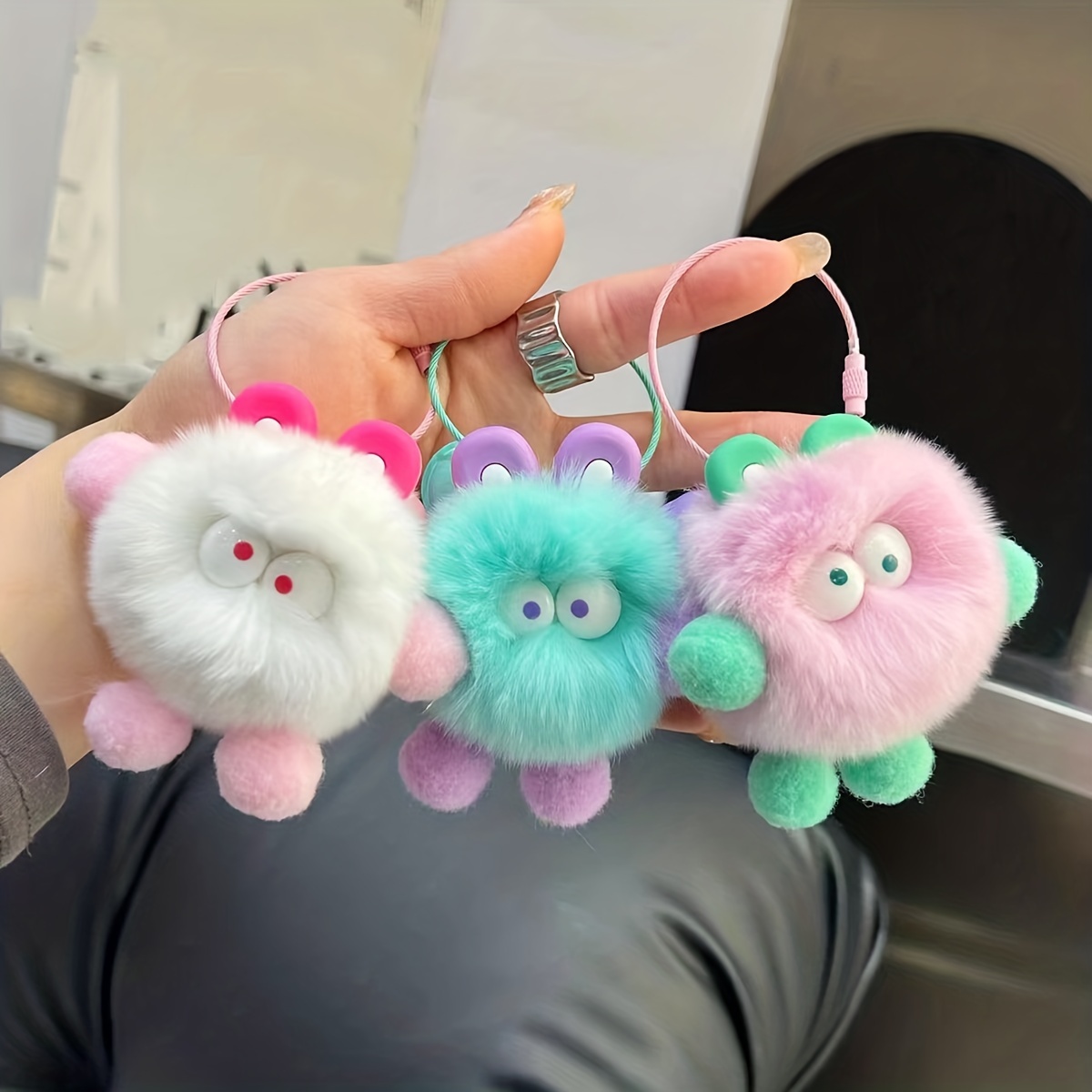 Fashion Lovely Heart Shaped Pom Poms Imitation Rabbit Fur Ball Toy Doll Bag  Car Key Ring Monster Keychain Jewelry Giy Jewelry