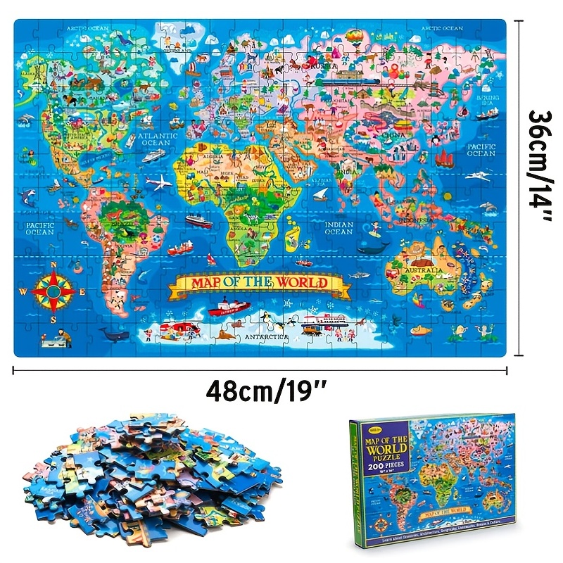 200 pièces de puzzle de carte du monde pour enfants et adultes, puzzle de  carte du monde de plancher de puzzle jouets éducatifs de géographie pour gar