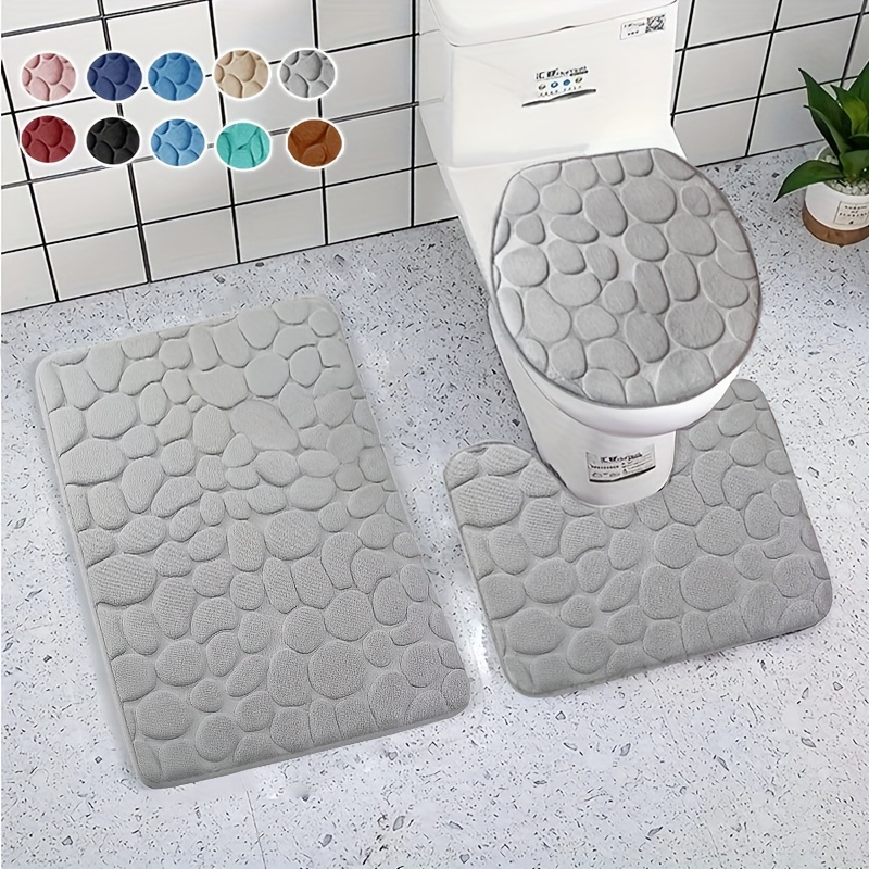3Piece Bathroom Rug Absorbent Bath Mat Sets Non Slip Soft U-Shaped Toilet  Rug