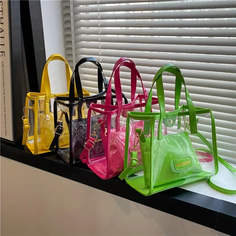 Clear Pvc Tote Bag Set, Trendy Jelly Crossbody Bag, Waterproof Summer Beach  Bag With Inner Pouch - Temu