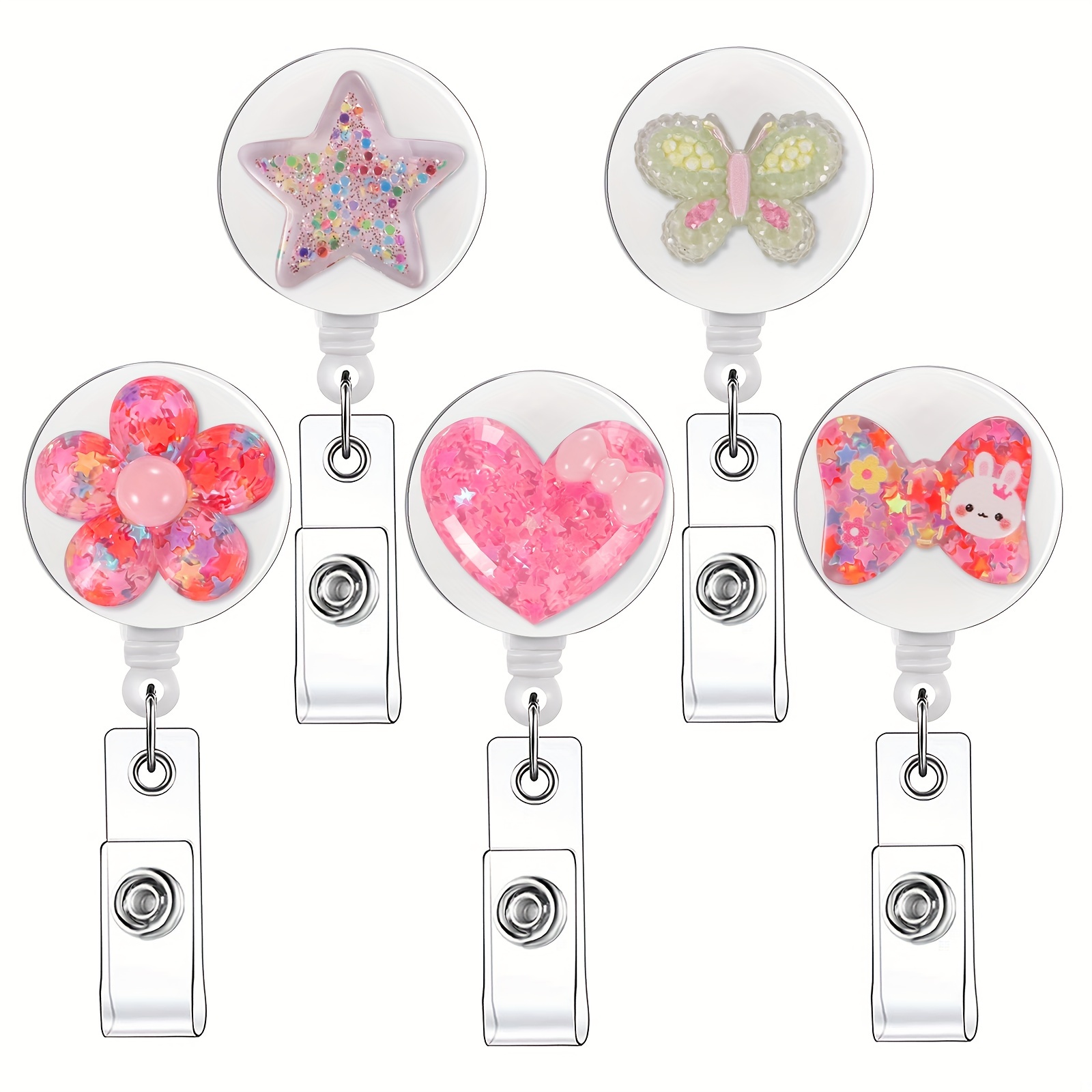 Cute Flower Patterns Badge Reel Retractable Badge Holders - Temu