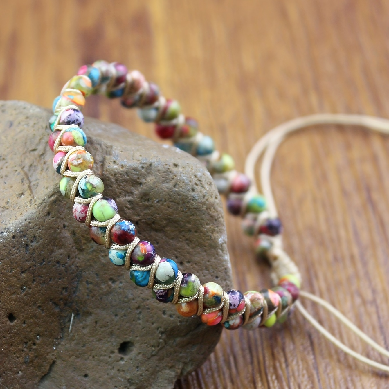 

Colorful 4mm Beads Natural Stones Yoga Bracelet Handmade Braided Adjustable Bracelet For Women