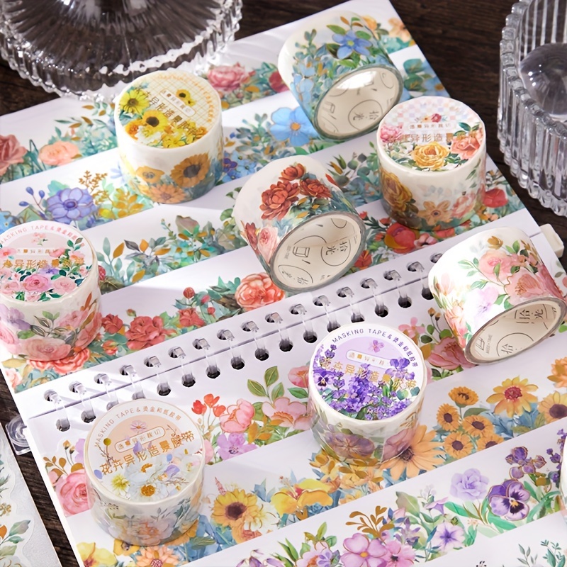 1 Volume Bronzing Washi Tape 118 1inch 1 18inch Special shaped Cutting Patterns Of Flowers Decorative Adhesive For DIY Crafts Gift Wrapping Scrapbooking Supplies Party Decorations