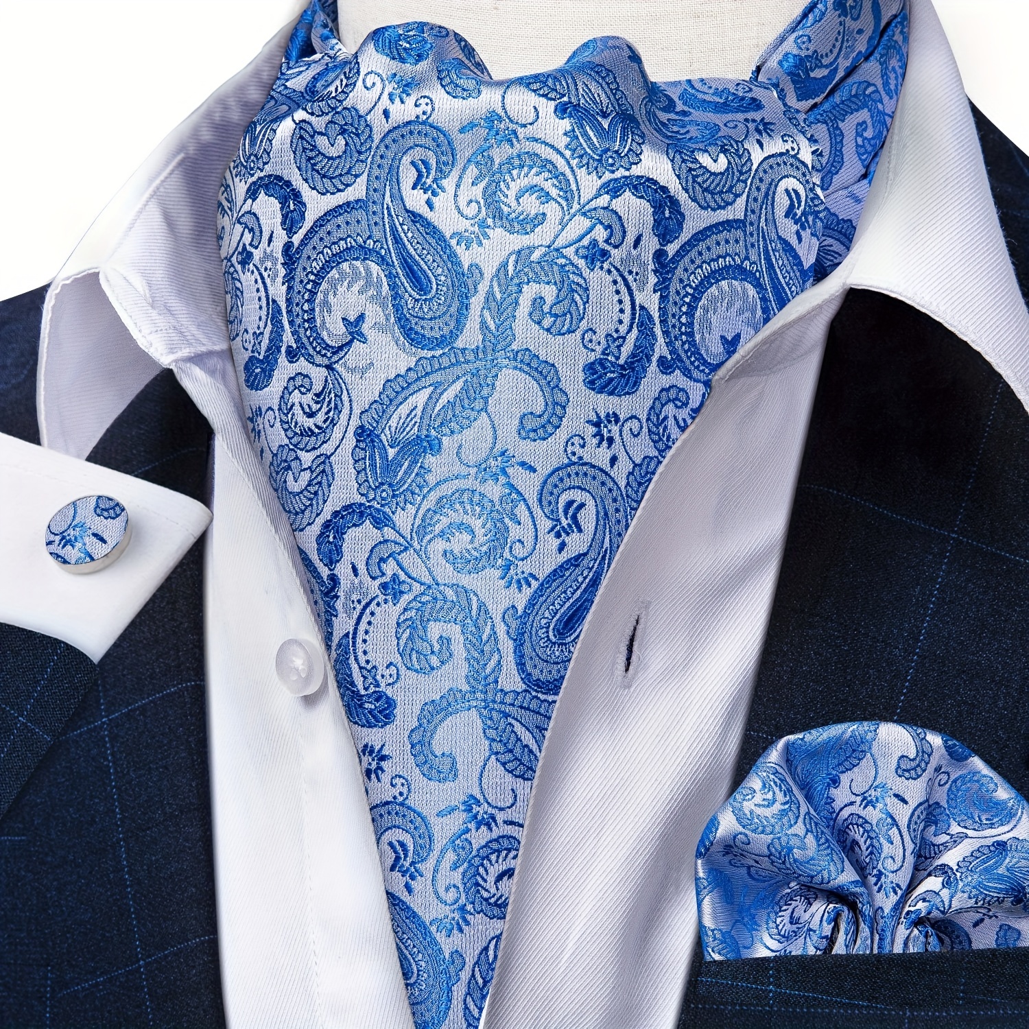 Dibangu Men's Cravat Self Tie Jacquard Woven Paisley Ascot Tie And Pocket  Square Cufflinks Set Formal Casual - Temu