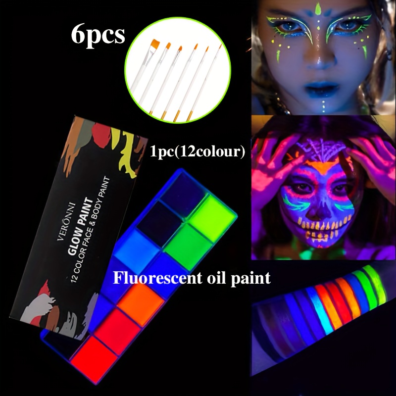 6pcs/set Halloween Glow In The Dark Face Black Light Paint Neon