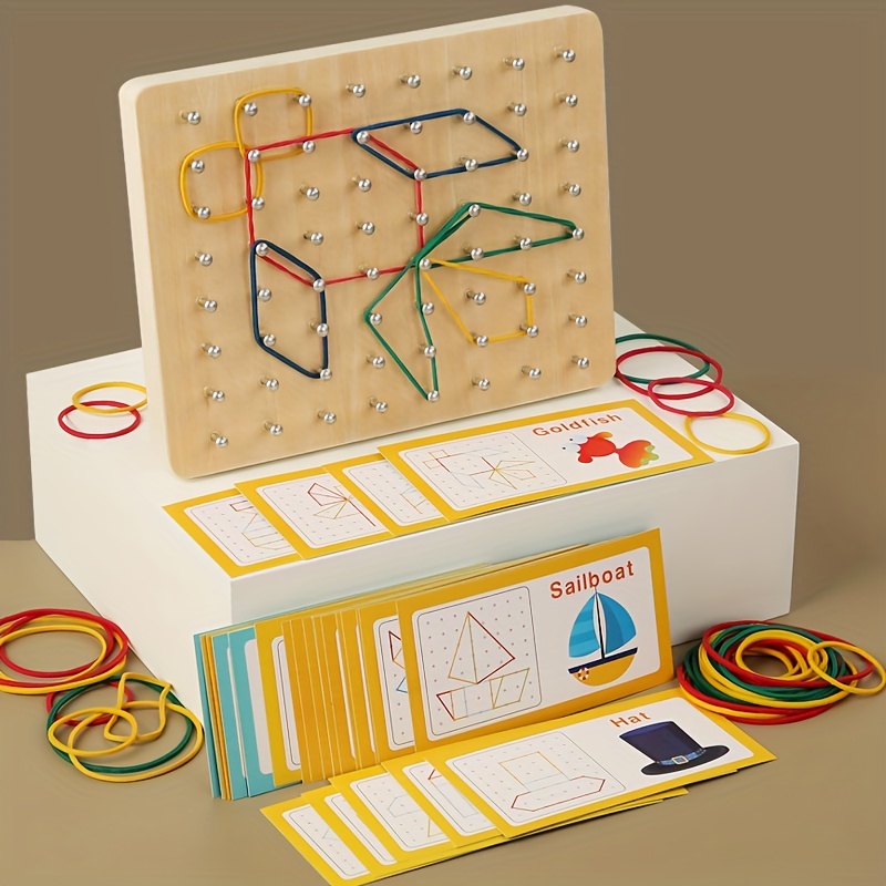 

Montessori Educational Toy Wooden Geoboard With Rubber Bands Graphical Math Pattern Blocks Geo Board For Kids With Pattern Cards And Rubber Bands Create Figures Shape Stem Puzzle Matrix Brain Teaser