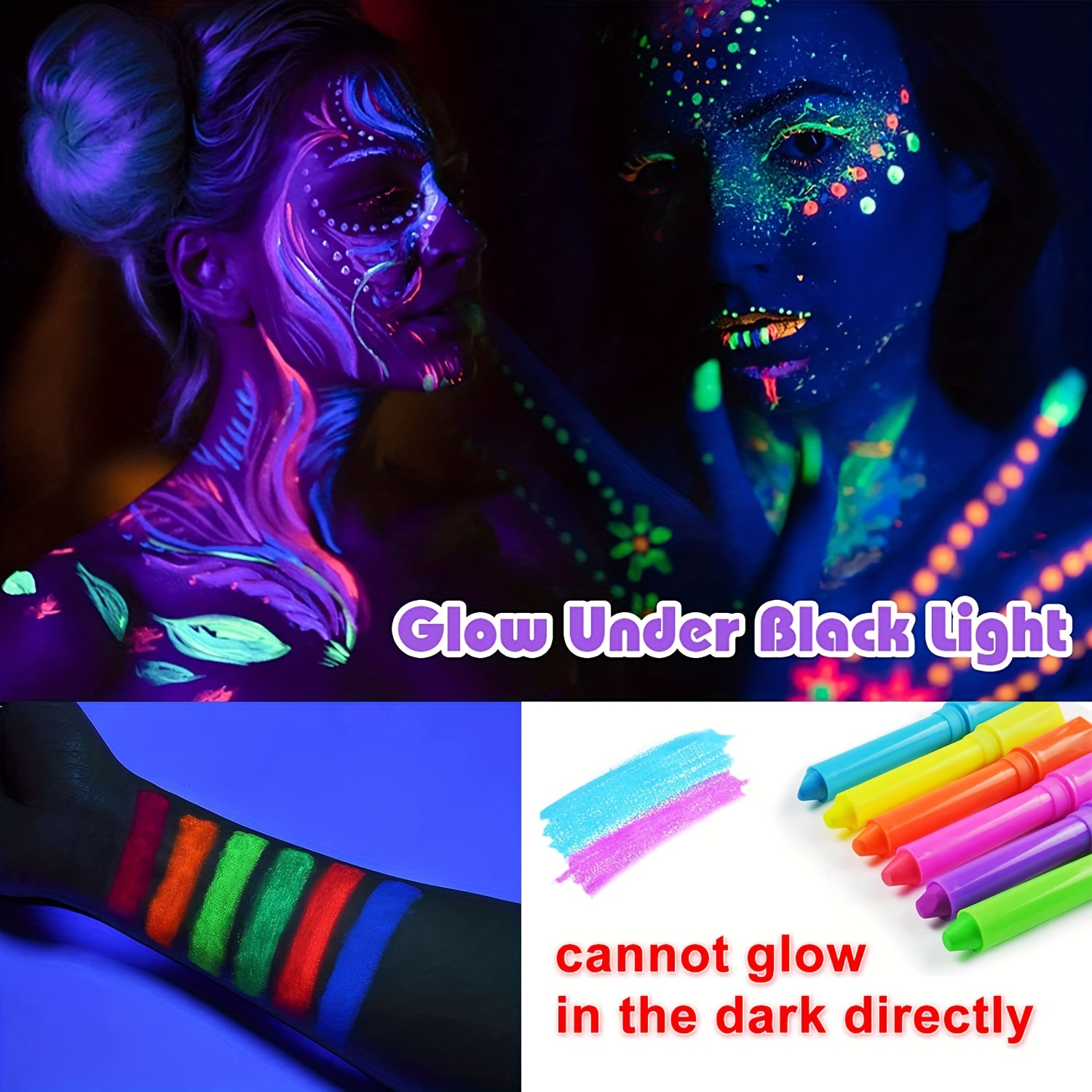 UV Glow Neon Face Body Paint Black Light Fluro Party Glow in Dark 7 Colours  15ml