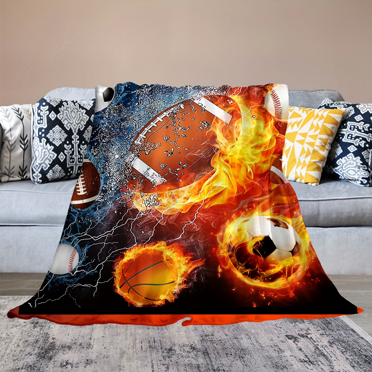 Boys Throw Rugby Blanket Soft Football Basketball Baseball Temu