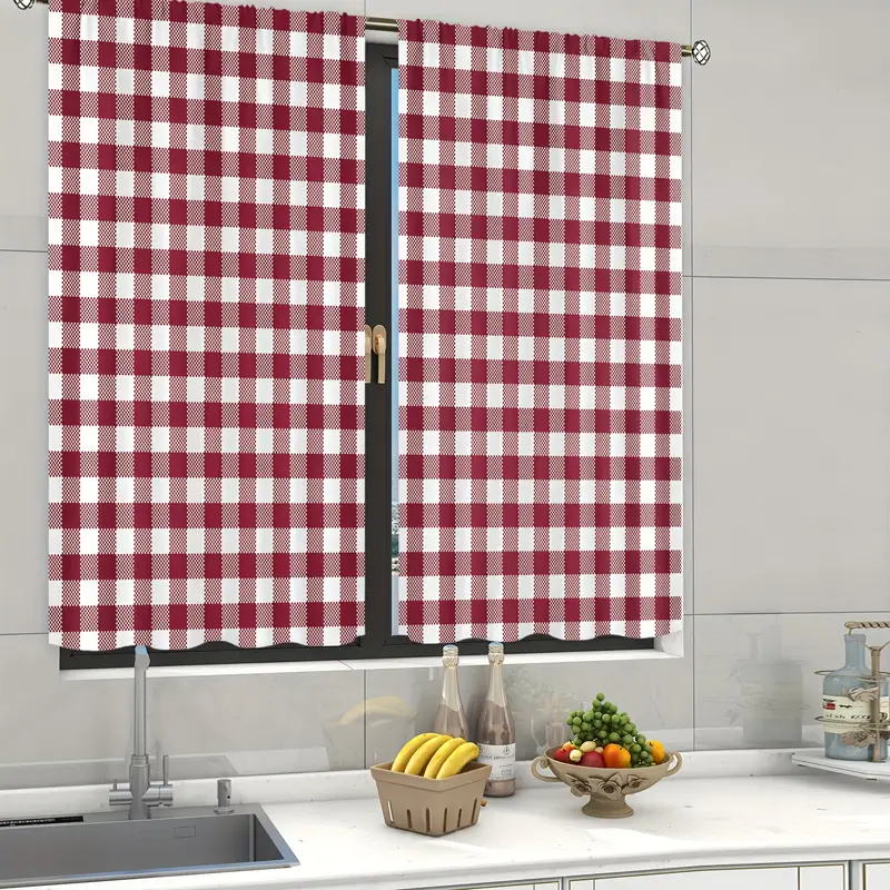 2 Panels Farmhouse Plaid Kitchen Curtains Tiers Rod Pocket Temu