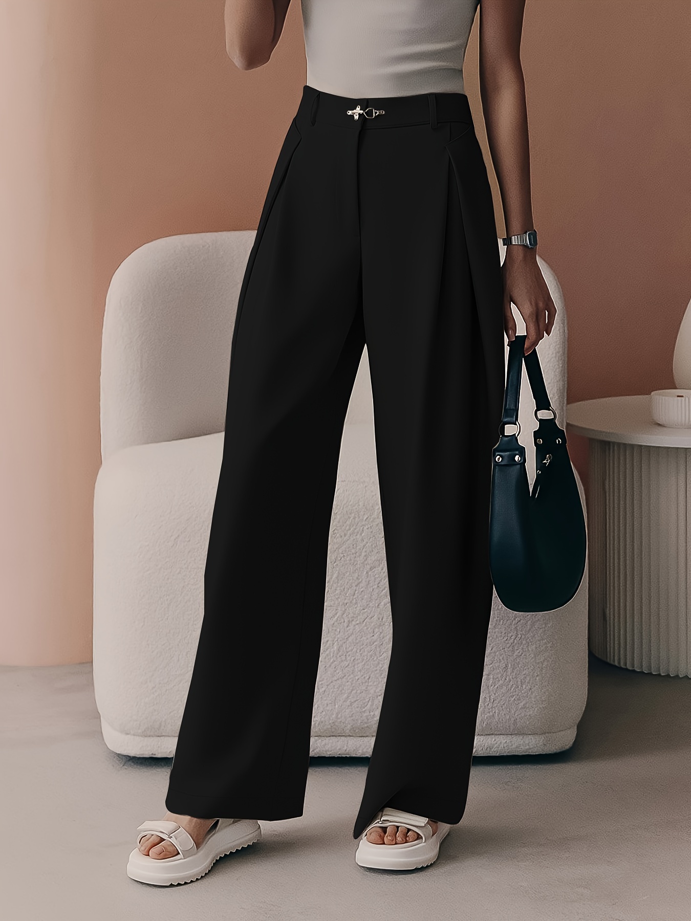 Wide Leg Pants High Waisted Loose Fit Comfy Belted Lounge - Temu Canada
