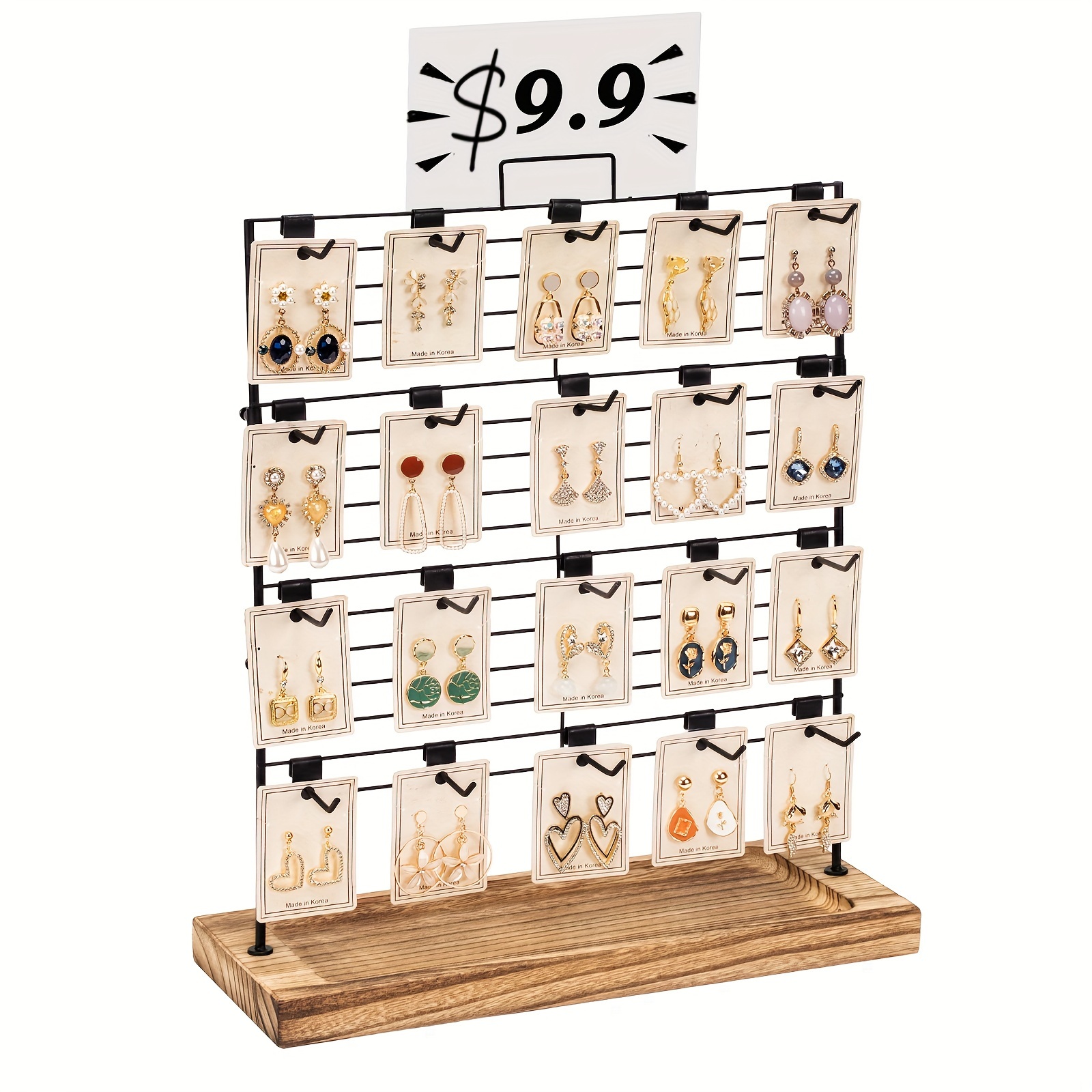 Wooden Jewelry Display Stand with 20 Hooks Earring Card Display Rack for  Selling
