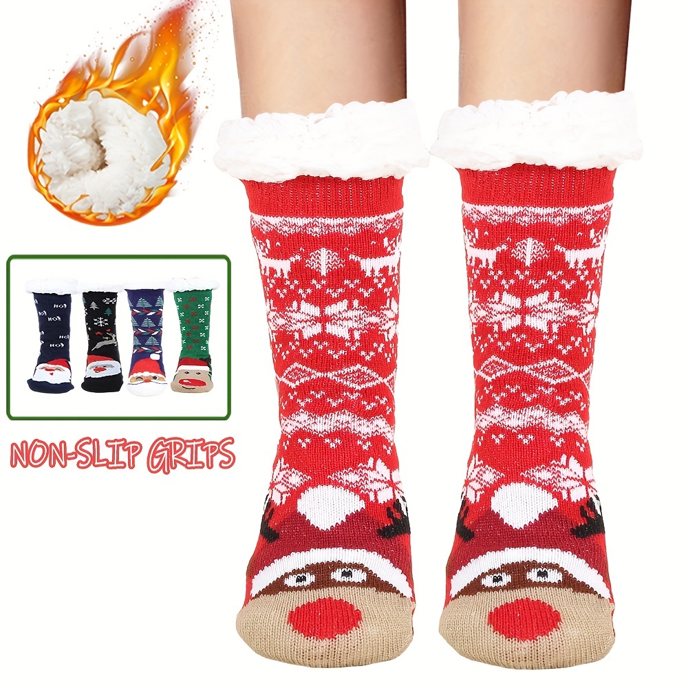 Winter Fuzzy Socks for Women Fleece-Lined Slipper Socks Fluffy Anti Slip  Indoor Christmas Socks