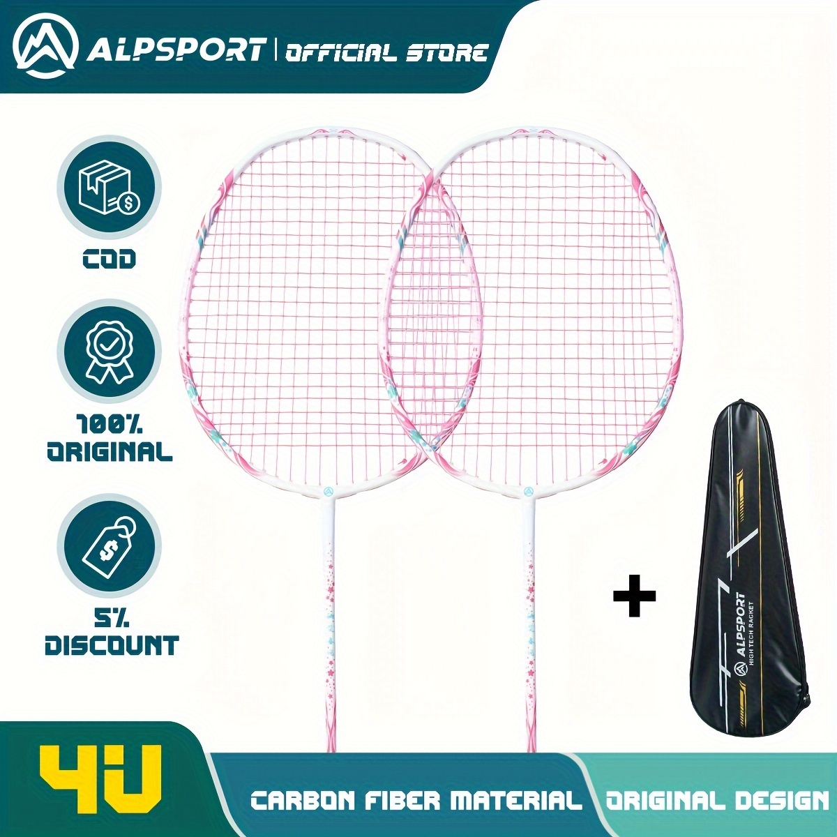 Alpsport Cherry 100% Full Carbon Fiber Badminton Racket With - Temu