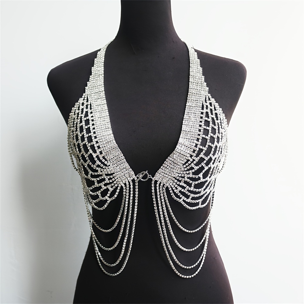 Angel Wings Crop Top Bra Body Chain Inlaid Shiny Rhinestone Bikini Chest  Jewelry Lingerie Decoration