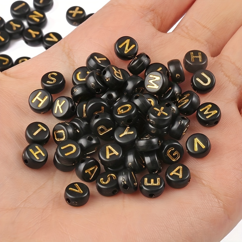 Letter Beads Alphabet Golden Letters Black Round Bead - Temu