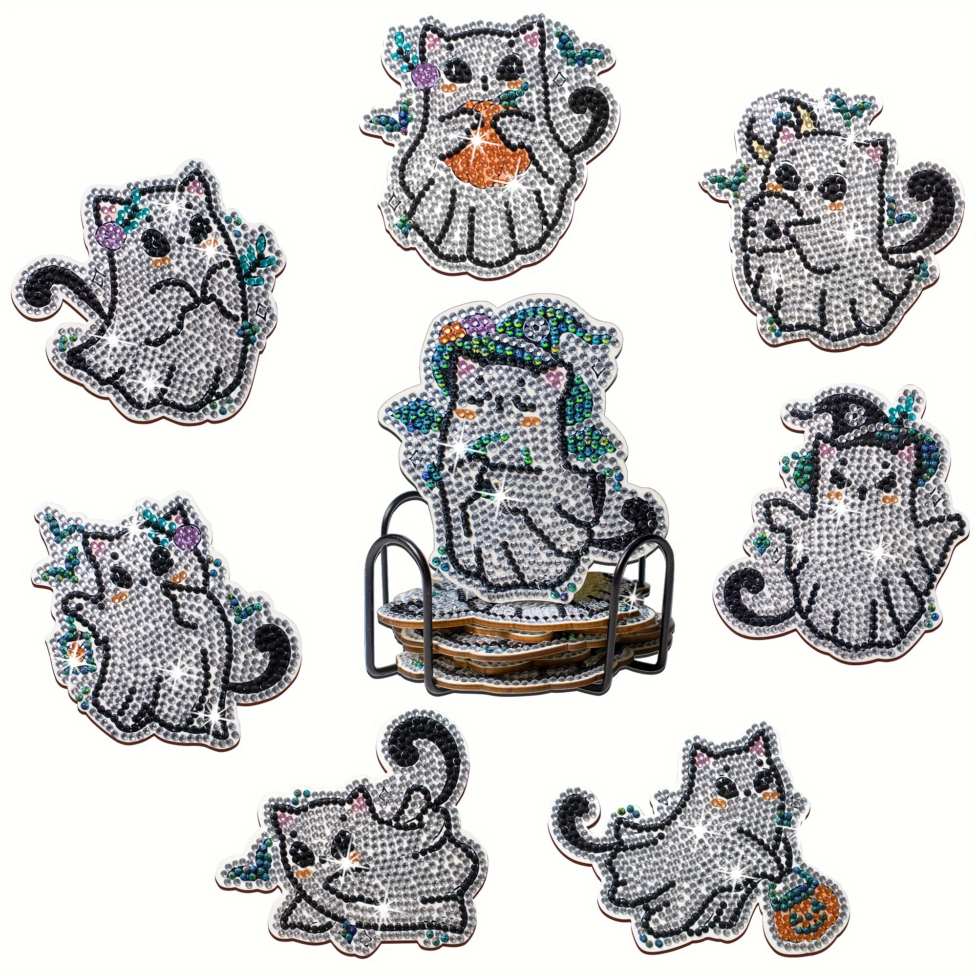 Halloween Magic Cat Diamond Painting Coasters With - Temu