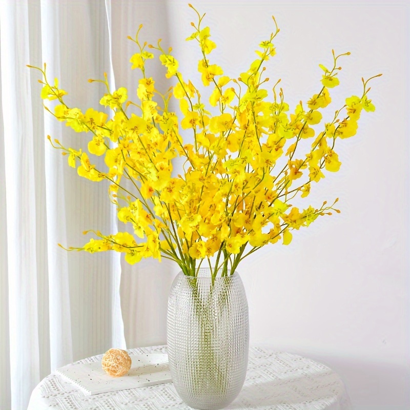 

5pcs Yellow Artificial Orchids Flowers, Fake Orchid Long Stem Flowers Bouquet For Party Festive Indoor Outdoor Decoration, St Patrick's Day Easter Decor, Aesthetic Room Décor, Décor