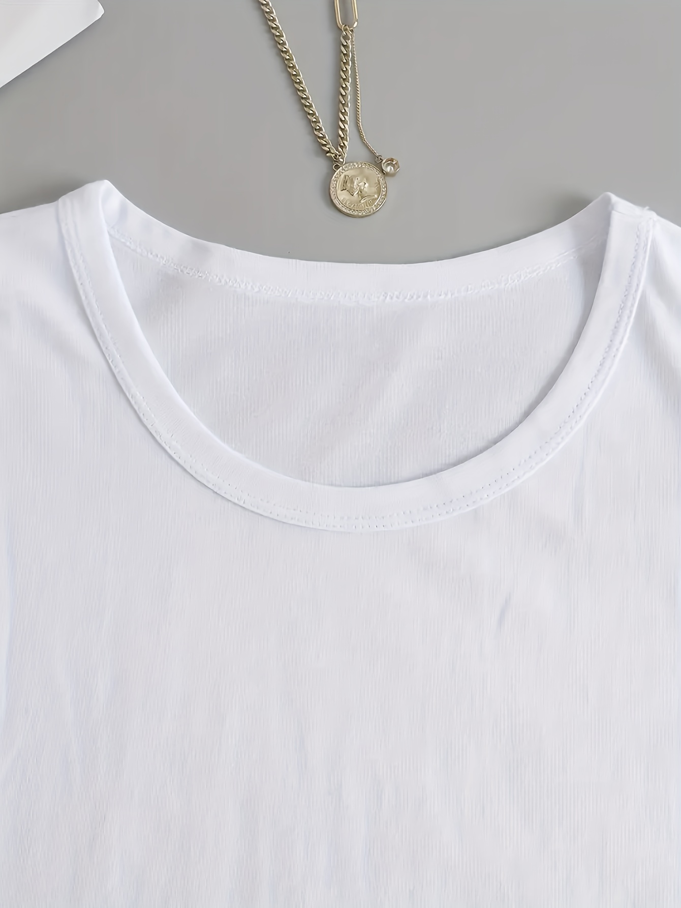 Solid Crew Neck T-Shirt, Casual Long Sleeve Top For Spring & Fall, Women's Clothing