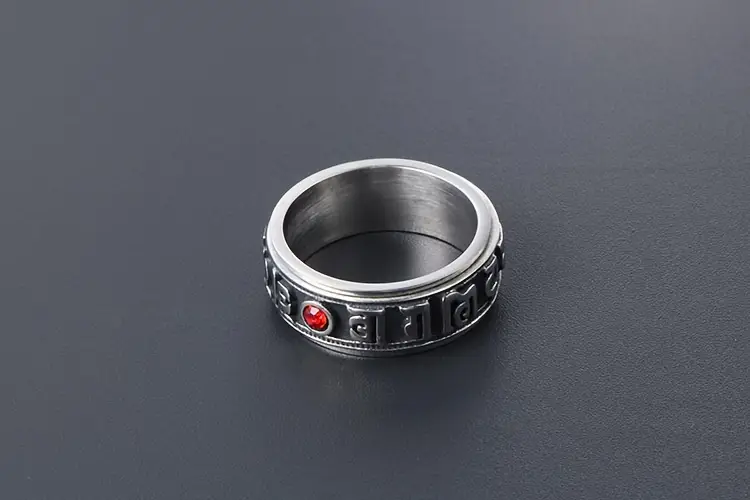 1pc boho style rotatable ring with red synthetic gemstone 304 stainless unisex fashion accessory Product details 0