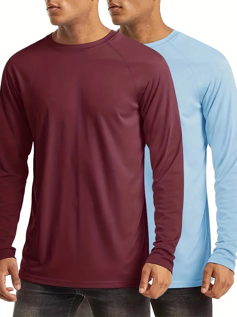 2 Pcs, Men's UPF 50+ Sun Protection T-Shirts, Long Sleeve Comfy Quick Dry Tops for Men's Outdoor Fishing Activities,Temu