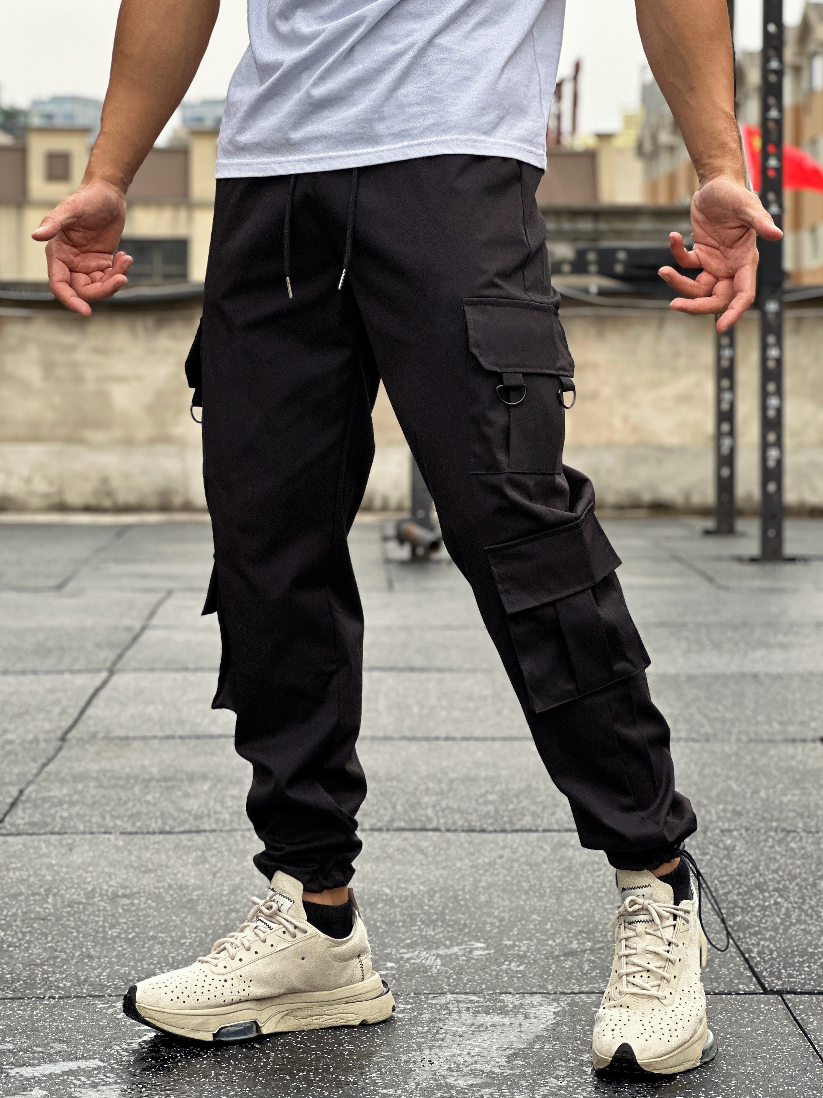 Black Satin Relaxed Cargo Pants