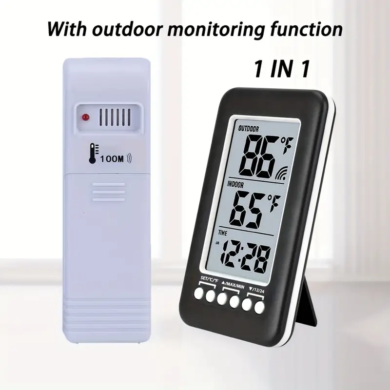 1 Indoor And Outdoor Thermometer 12/24-hour Time Temperature Max/min Record  Same Screen Display Function Outdoor Temperature Rf Function Function°c/°f  Interchange, Battery Not Included - Temu