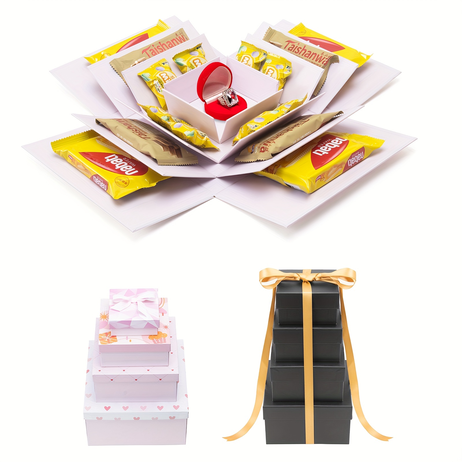 Paquete de 100 cajas de regalo pequeñas, cajas de regalo de 4 x 4 x 4  pulgadas, cajas de regalo de papel dorado con tapas para regalos,  manualidades