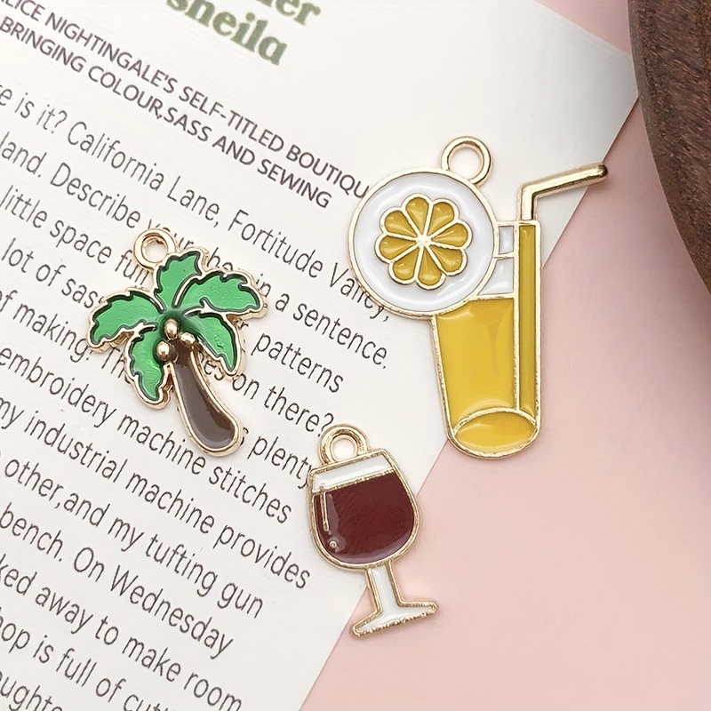 24pcs Zinc Alloy Enamel Gold-Plated Summer Beach Holiday Jewelry Components  Coconut Shell Wine Charms Pendant For DIY Necklace Bracelets Earrings Jewe