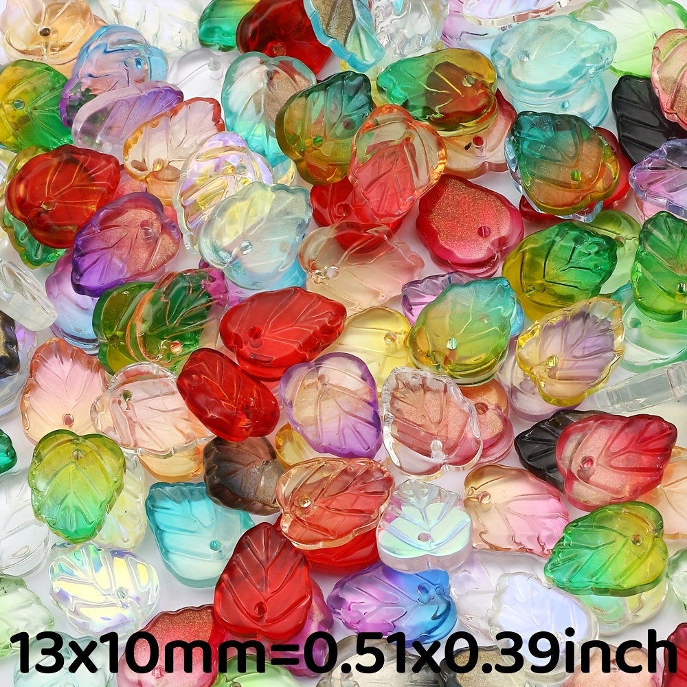 Colorful Flat Leaf Shape Glass Beads Pendants For Diy - Temu