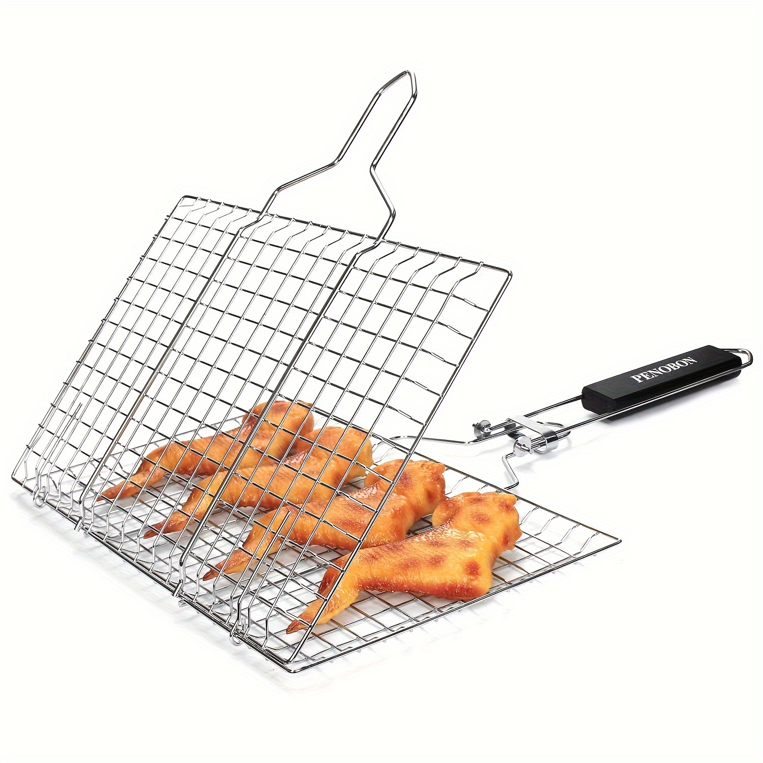 Grill Basket, Fish Grill Basket, Rustproof Stainless Steel BBQ Grilling Basket for Meat,Steak, Shrimp, Vegetables, Chops, Heavy Duty Grill Basket