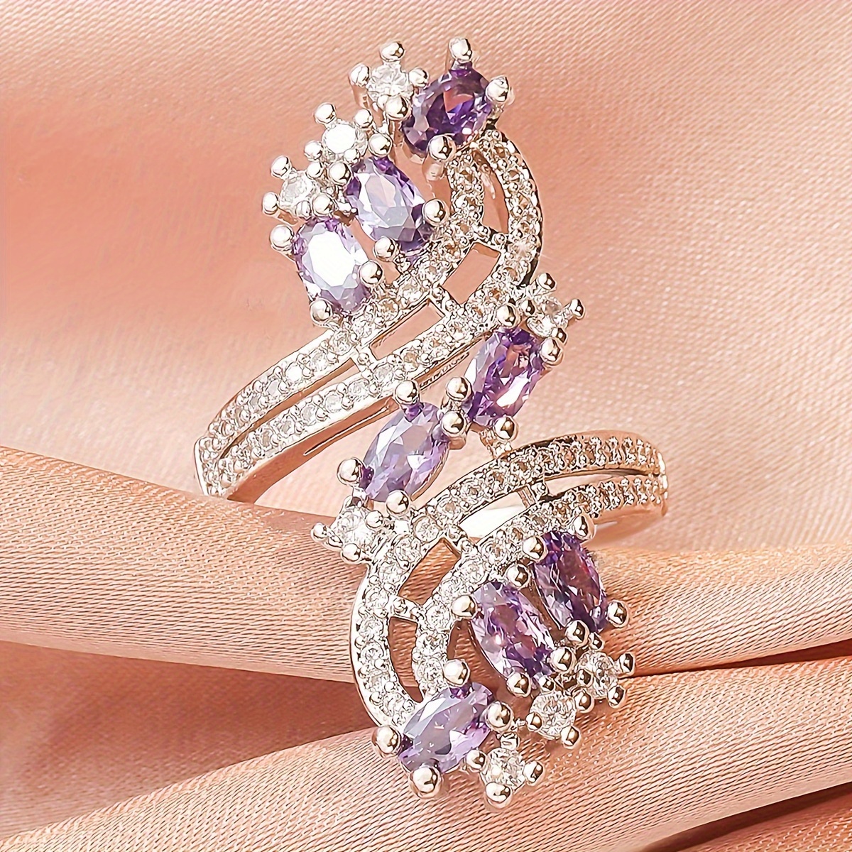 

Luxury Amethyst Zircon Ring Woman Ring Valentine's Day Gift Zicron Inlaid