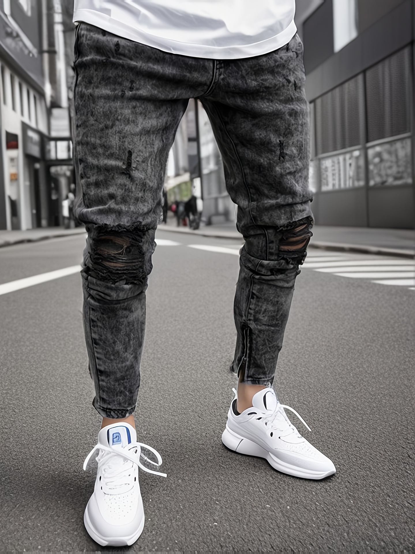 Slim Fit Jeans Men's Casual Street Style Medium Stretch - Temu Canada